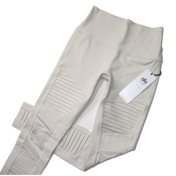NWT Alo Yoga High-Waist Moto Legging in Bone Stretch Workout S $110 - Picture 2 of 5
